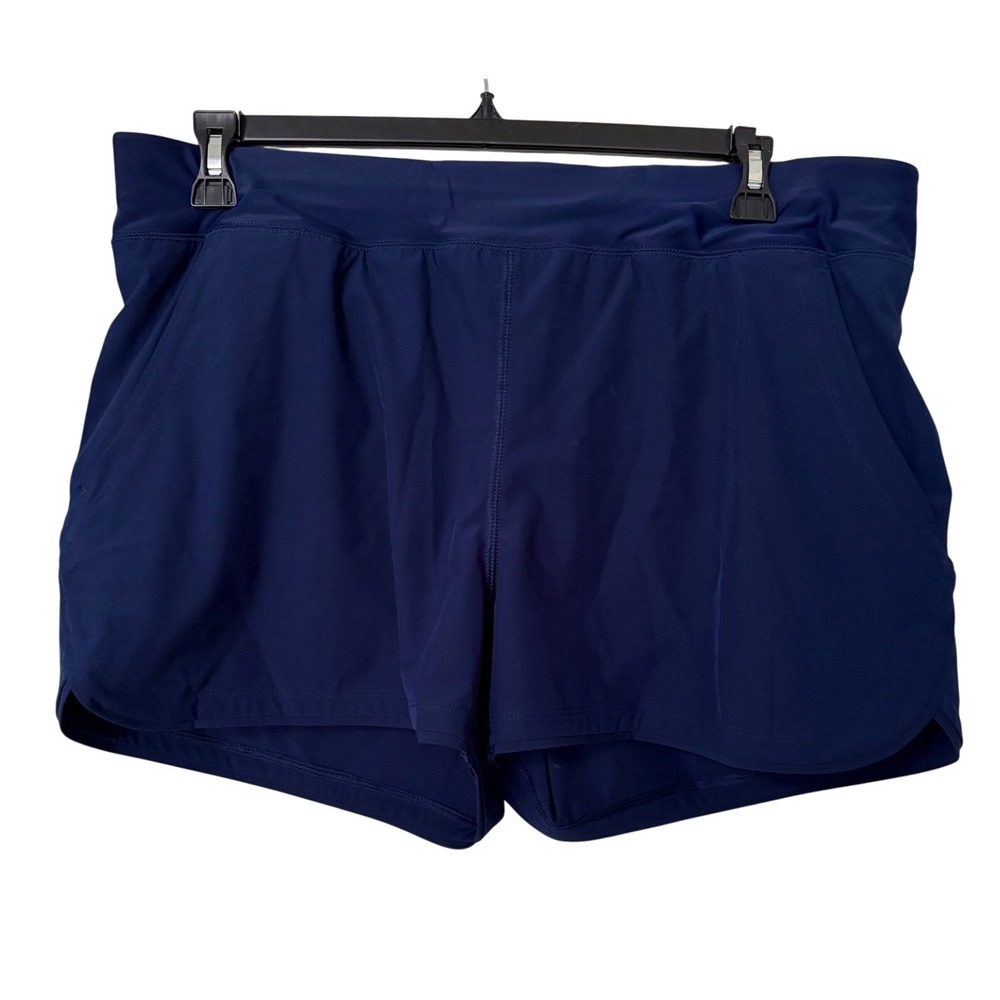 Lands' End Womens 16 Swim Shorts Navy Blue Board Shorts Built-in Liner Pockets